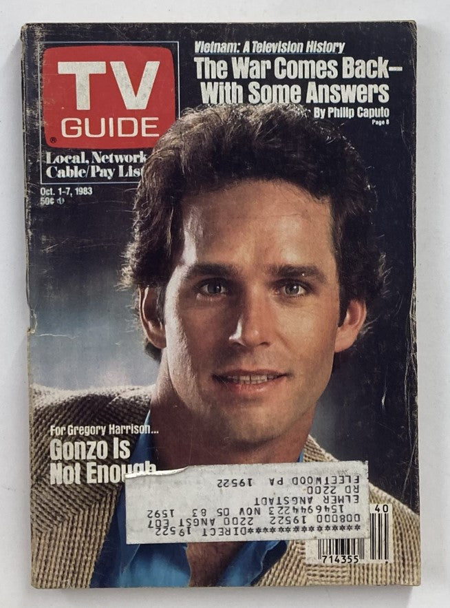 Cover of TV Guide Magazine dated October 1, 1983, featuring Gregory Harrison, showcasing the pop culture of the early 1980s with a focus on television history.