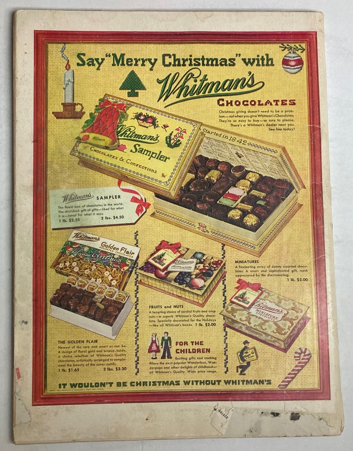 Advertisement page from VTG Life Magazine December 7 1953 Vol 35 No. 23 featuring Whitman's Chocolates, promoting holiday gifts.