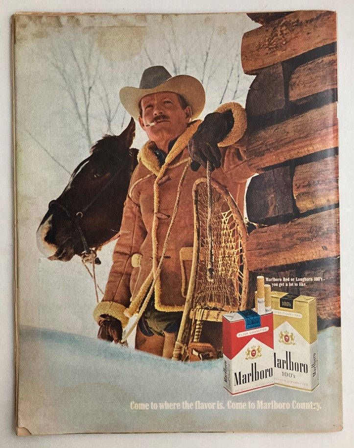 Back cover of VTG Life Magazine December 19 1969 featuring a Marlboro cigarette advertisement with a cowboy theme.