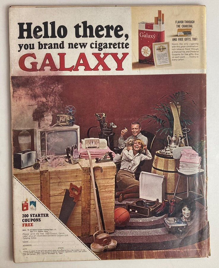 Back cover of VTG Life Magazine April 23, 1965 displaying an advertisement for 'Galaxy' cigarettes.