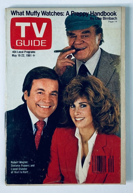 Cover of TV Guide Magazine from May 16, 1981 featuring Robert Wagner, Stefanie Powers, and Lionel Stander, highlighting classic television culture.