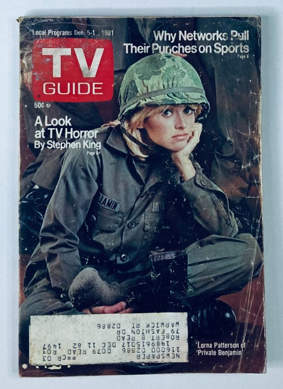 TV Guide Magazine cover from December 5, 1981 featuring Lorna Patterson, showcasing her in military attire as Private Benjamin, providing a nostalgic glimpse into early 1980s television culture.
