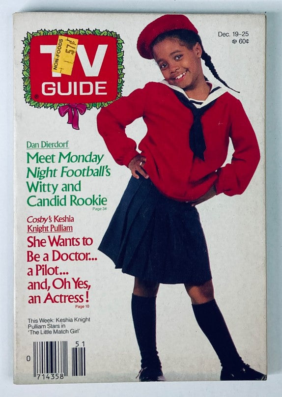 Cover of TV Guide Magazine from December 19, 1987 featuring Keshia Knight Pulliam, showcasing her in a red outfit with a black skirt and hat. This edition highlights her role in 'The Cosby Show' and includes articles on various television topics from the late 1980s.