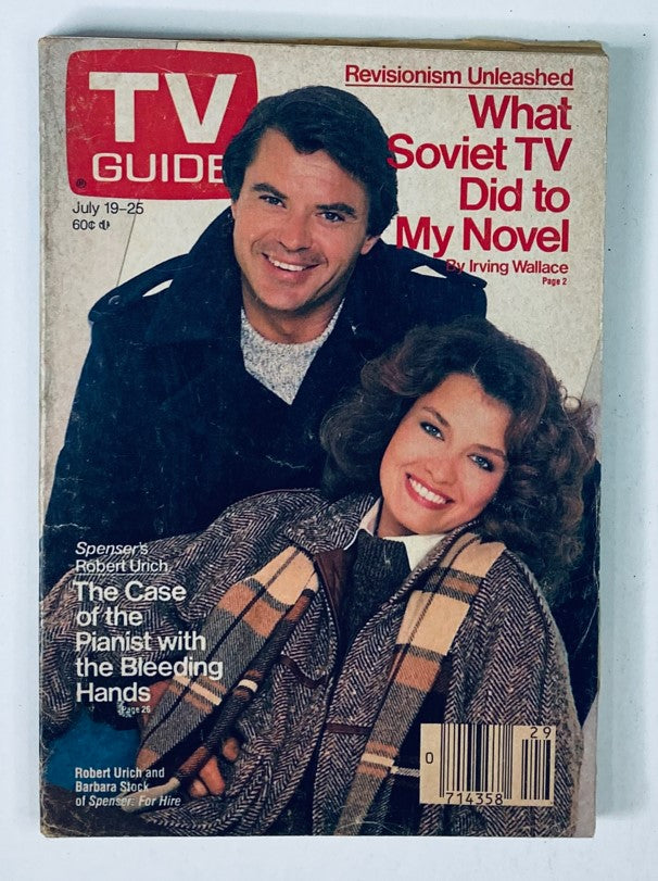 Cover of TV Guide Magazine from July 19, 1986 featuring Spenser for Hire, showcasing Robert Ulrich and Barbara Stock. A vintage collectible reflecting mid-80s television history.