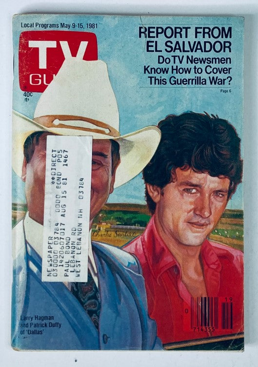 Cover of TV Guide Magazine dated May 9, 1981, featuring Larry Hagman and Patrick Duffy, iconic stars from the show Dallas, with a report on El Salvador.