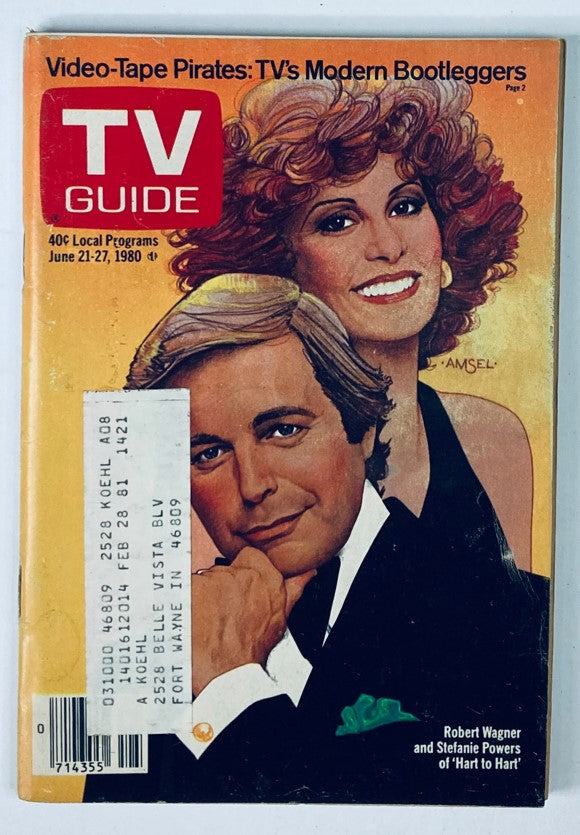 TV Guide Magazine cover from June 21, 1980 featuring Robert Wagner and Stef Powers. This vintage magazine showcases iconic actors and highlights the entertainment landscape of the late 70s and early 80s.