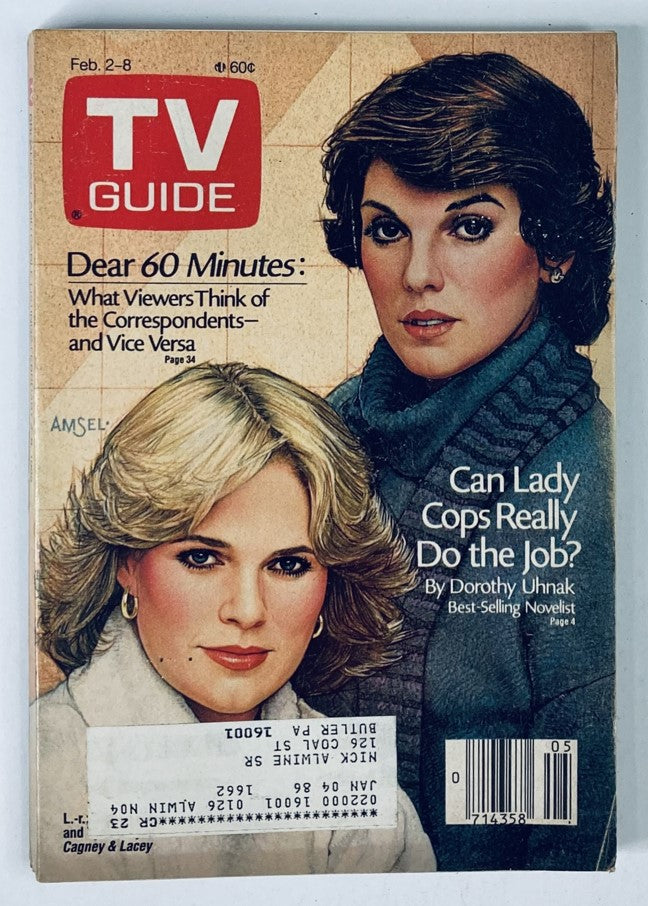 TV Guide Magazine February 2 1985 featuring Sharon Gless and Tyne Daly on the cover, showcasing 80s pop culture and television history.