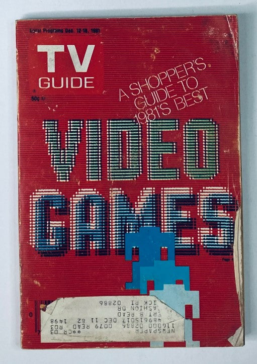 Cover of TV Guide Magazine December 12, 1981: Shopper's Guide to Video Games - Providence Edition, featuring a vibrant red design with text highlighting 'A Shopper's Guide to 1981's Best Video Games.' Shows signs of light wear typical for its age.