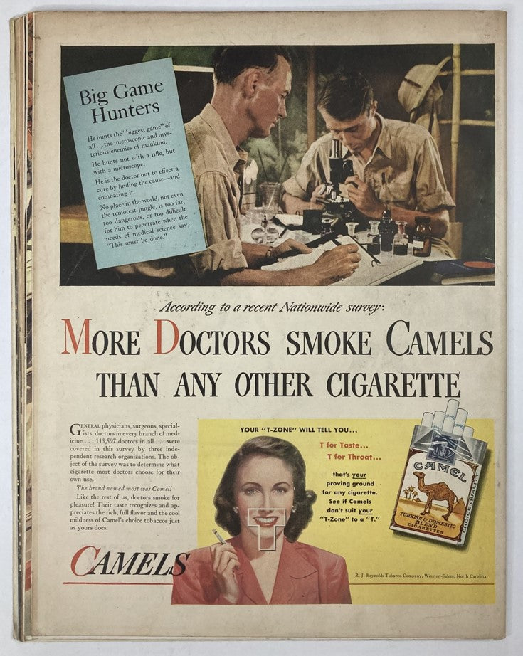 Back cover of VTG Collier's Magazine January 4 1947 Vol 119 No. 1 The Highroad of The Future featuring a vintage advertisement for Camel cigarettes.