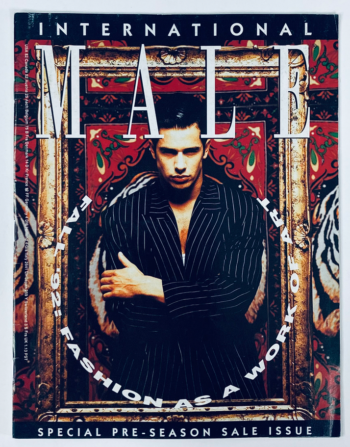Cover of 1992 Special Pre-Season International Male Magazine Catalog featuring iconic male fashion look with striking photography.