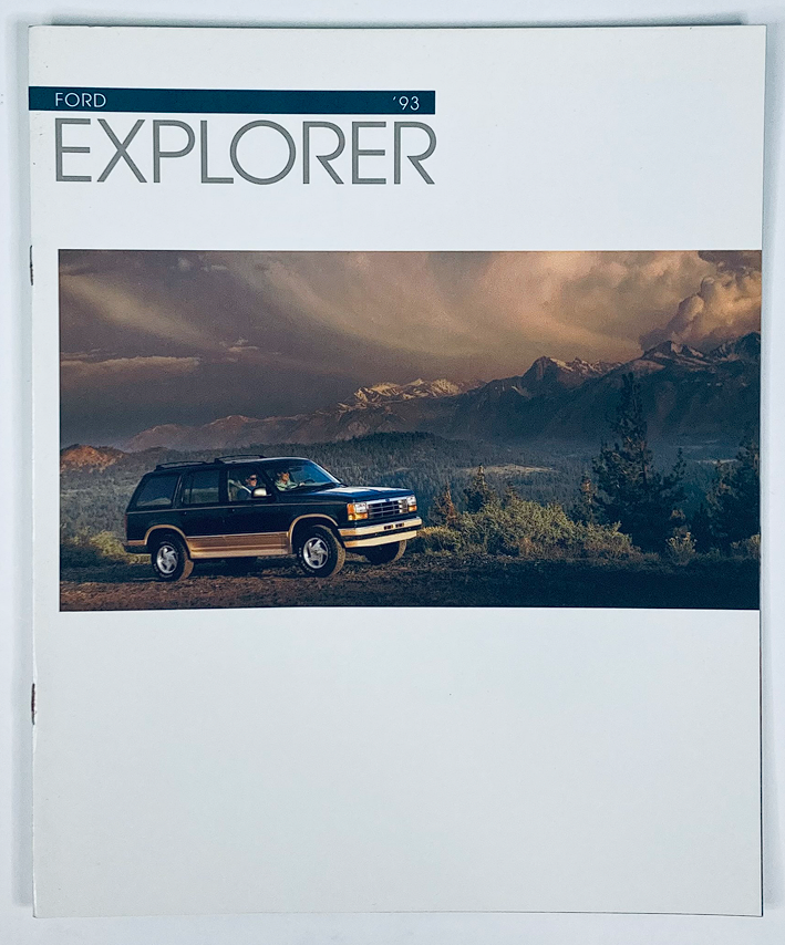 1993 Ford Explorer Dealer Showroom Sales Brochure featuring a scenic view of a Ford Explorer vehicle with mountains in the background.