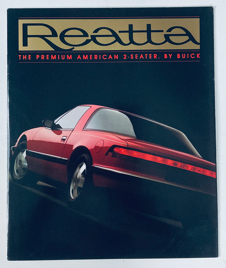 1988 Buick Reatta Dealer Showroom Sales Brochure Guide Catalog featuring a striking image of the Reatta sports car in a captivating profile view, emphasizing its sleek design and iconic red color.