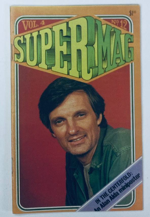 VTG SuperMag Magazine Vol 4 No. 12 featuring Alan Alda on the cover, showcasing vibrant colors and retro design, highlighting the era of classic television collectibles.