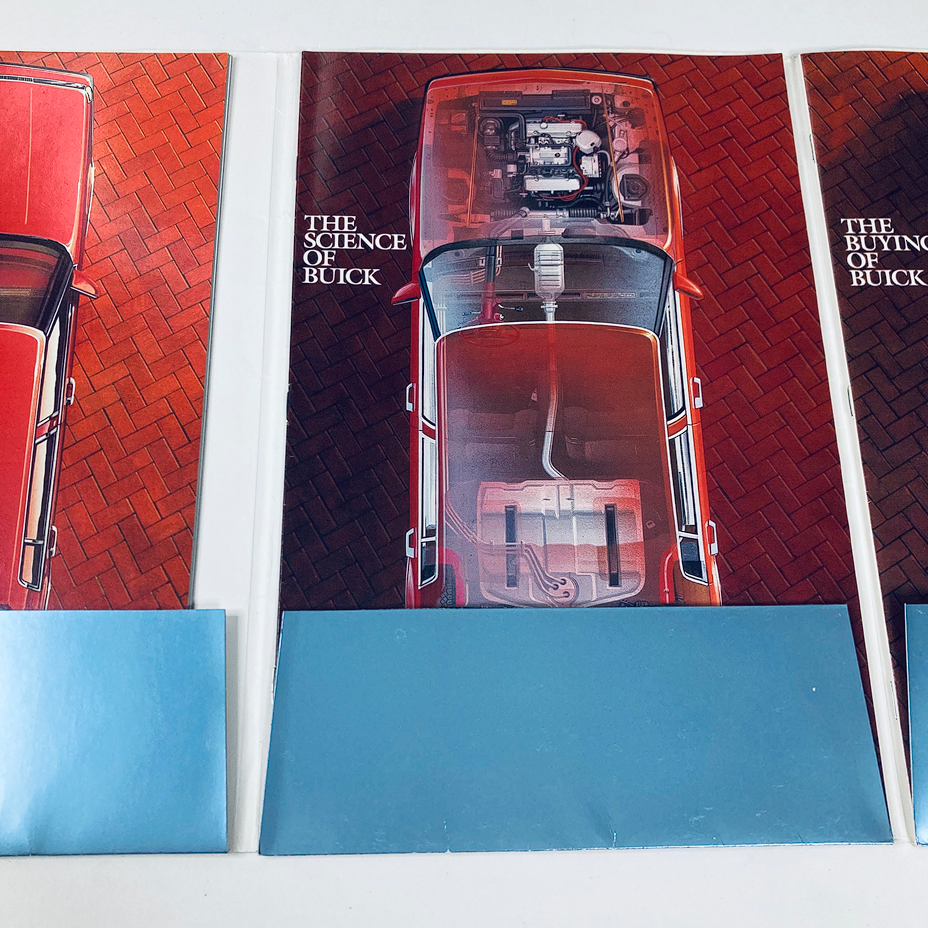Cover of the 1985 Buick Dealer Showroom Sales Brochure Guide Catalog showcasing the theme 'The Science of Buick' with an overhead view of a Buick model and its engine details.