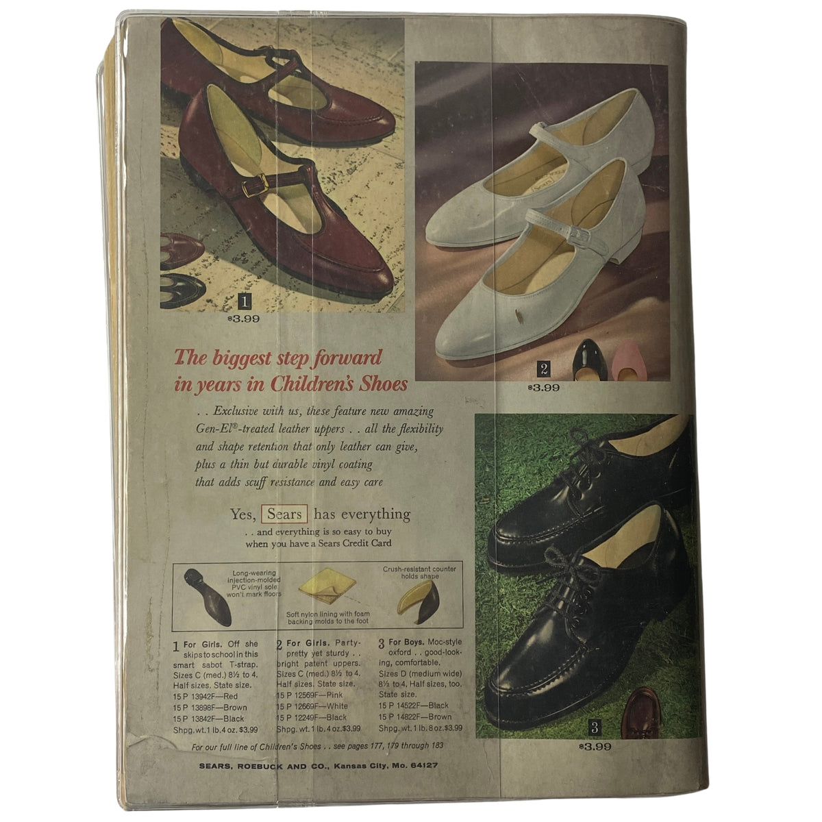 1966 Sears Everything for Spring Through Summer Catalog showcasing children’s shoes, including stylish Mary Janes and casual options, with pricing details in a vintage advertisement.
