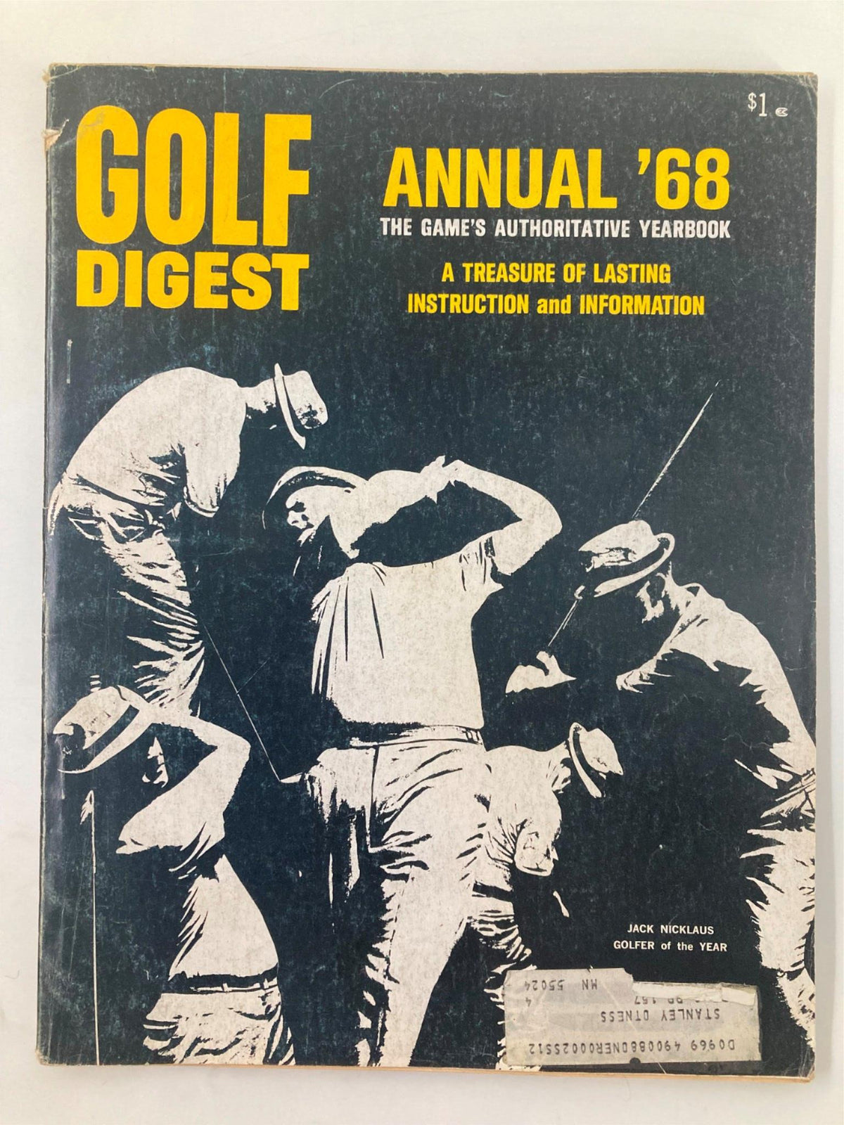 VTG Golf Digest Magazine Yearbook 1968 featuring Jack Nicklaus as Golfer of the Year, showcasing a vintage cover design with illustrations related to golf, published by Golf Digest.