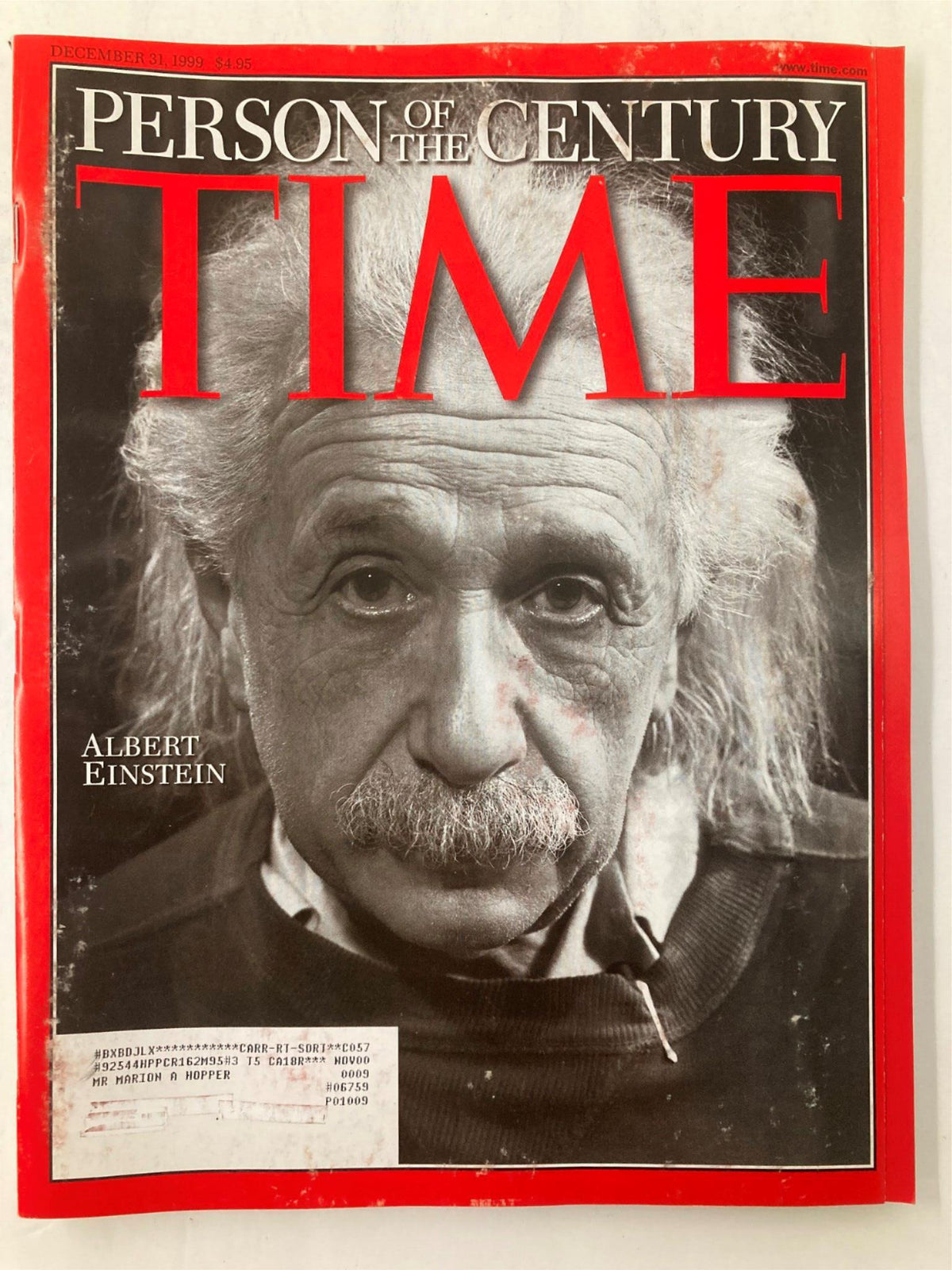 Time Magazine December 31 1999 featuring Albert Einstein as Person of the Century, showcasing a close-up of Einstein's thoughtful expression on the cover.