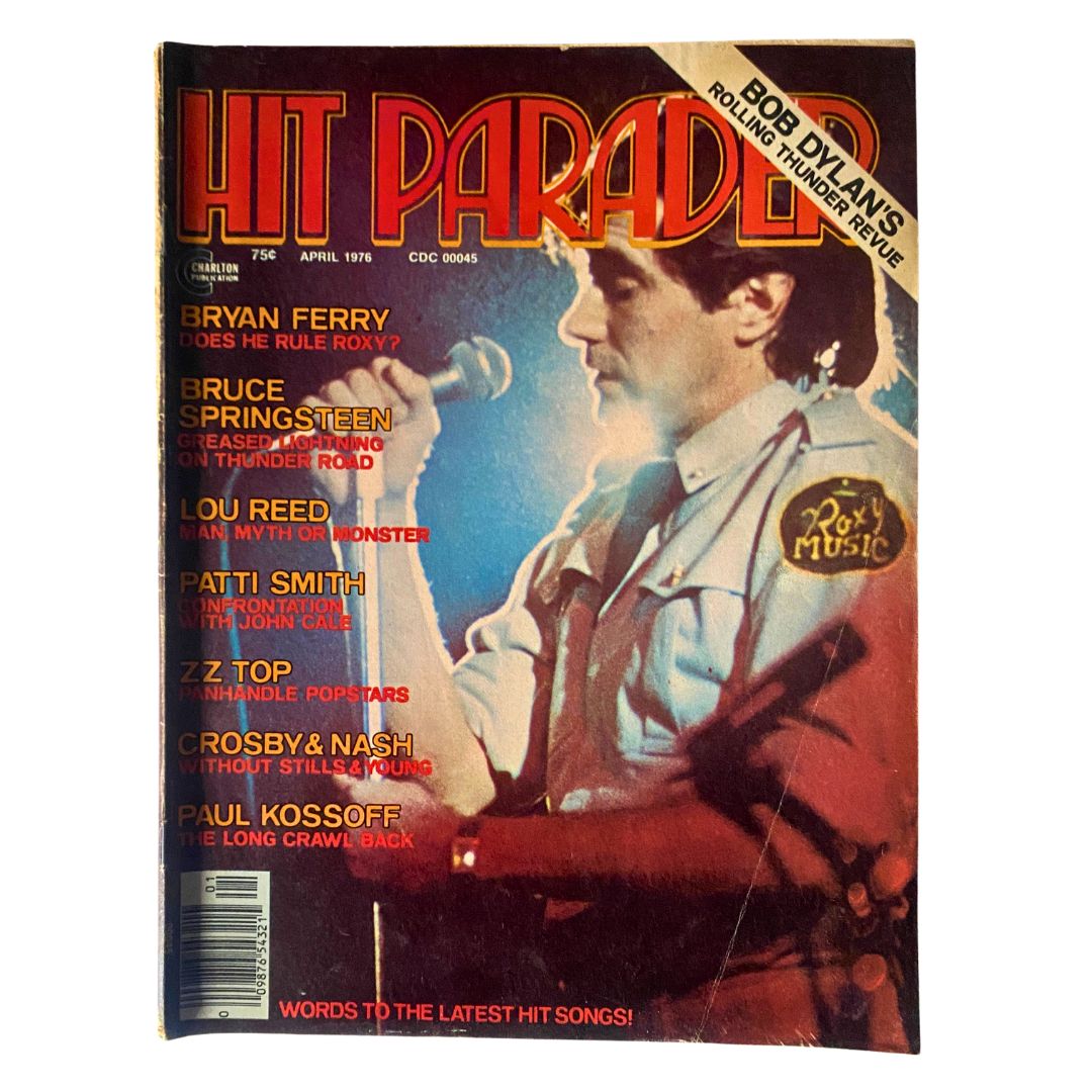 VTG Hit Parader Magazine April 1976 No. 141 cover featuring Bryan Ferry, showcasing notable artists of the glam rock era including Bruce Springsteen and Lou Reed.
