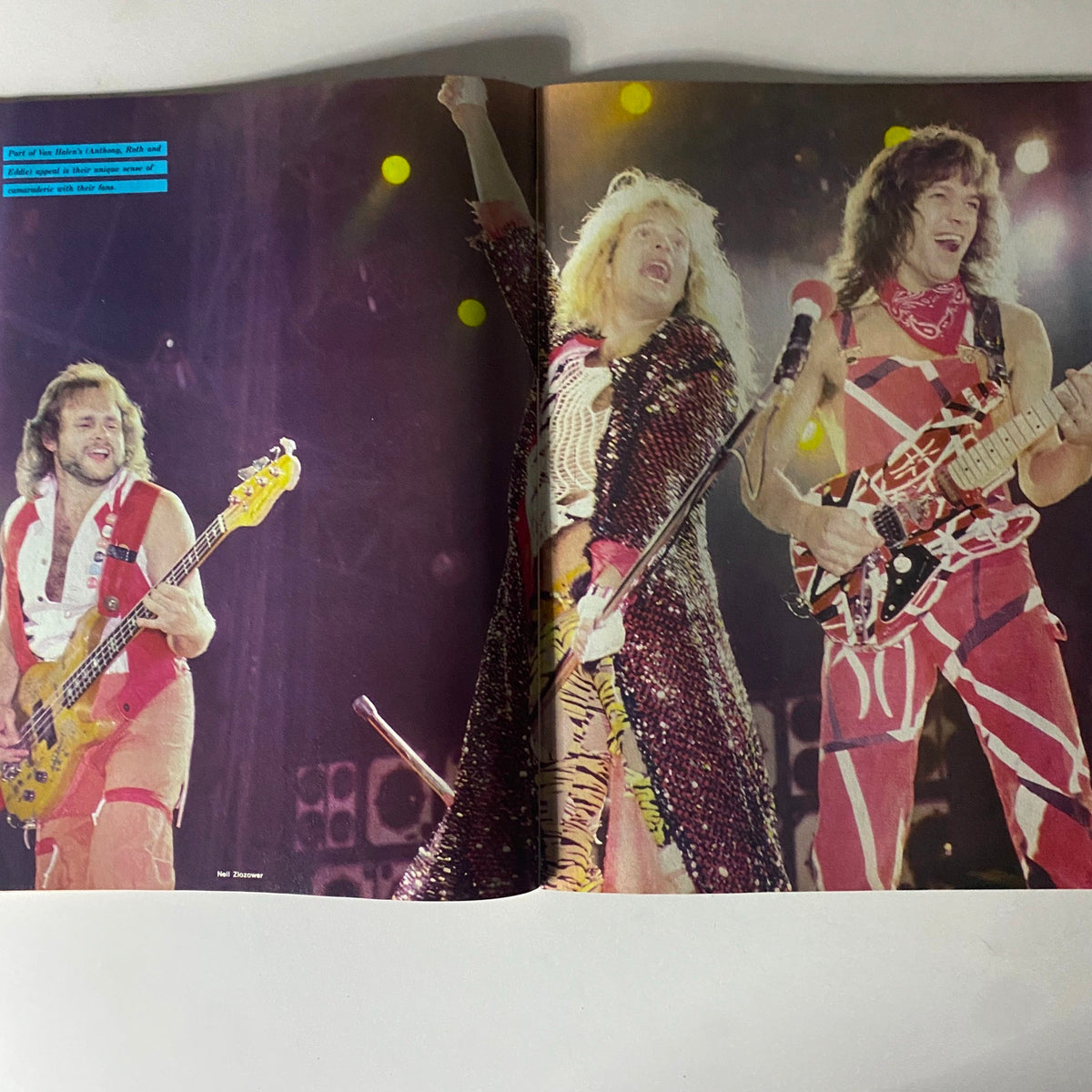 A live performance photo from Best of Circus Magazine October 31, 1983 featuring members of Van Halen on stage during a concert; celebrating the band's early career.