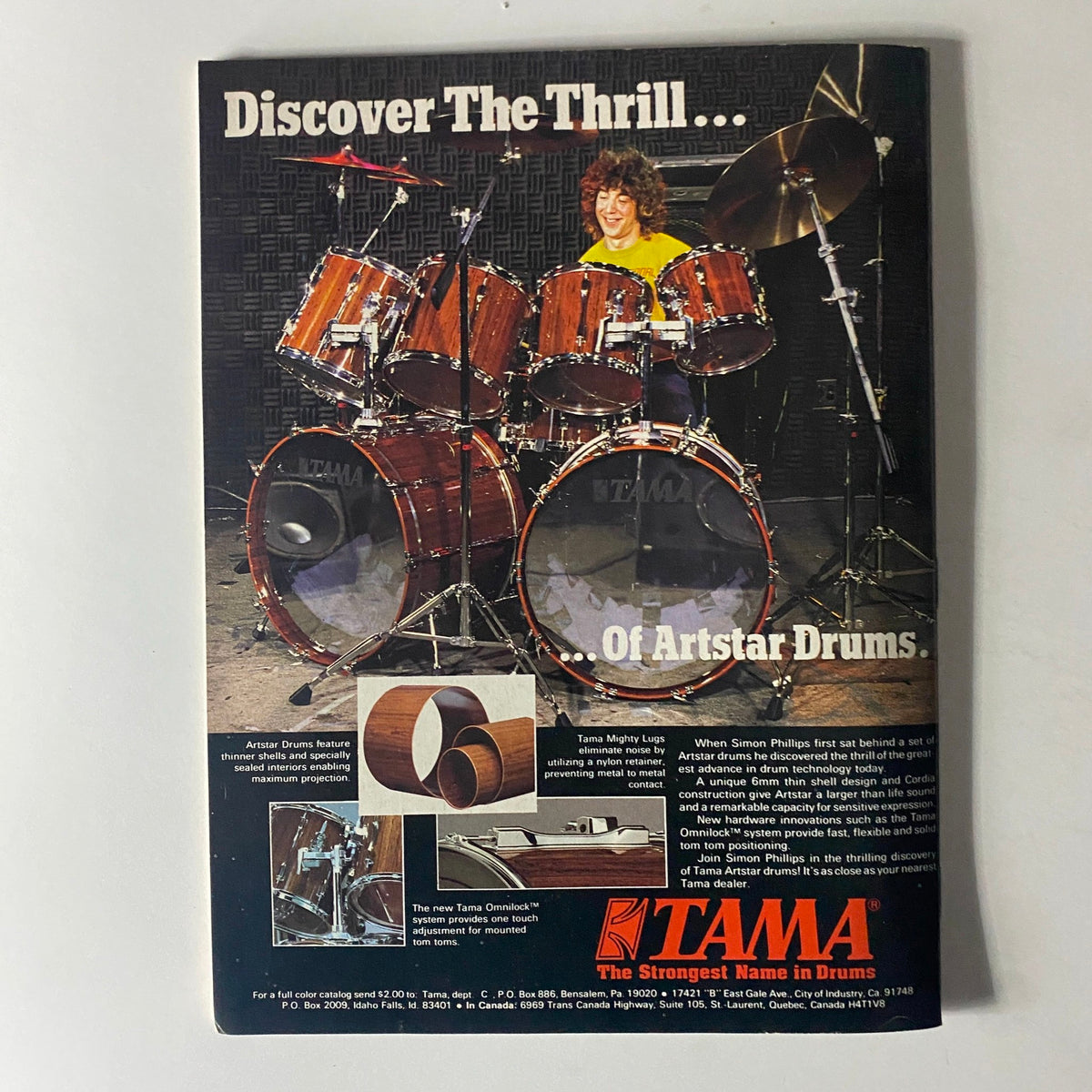 Advertisment for Tama drums featured in Best of Circus Magazine October 31, 1983, promoting Artstar Drums with focus on drum features and quality.