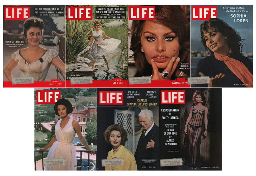 Life Magazine Cover featuring Sophia Loren - January 15, 1966, emphasizing her elegance along with an article on socio-political themes of the time.