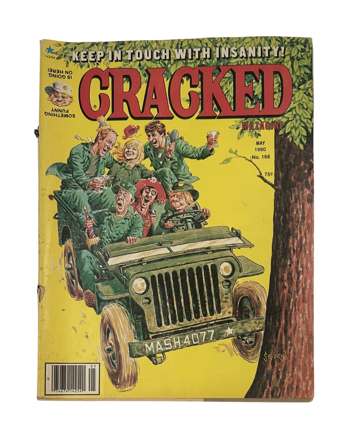 Cover of Cracked Magazine No. 168 from May 1980, featuring a humorous illustration related to M extrm{*}A extrm{*}S extrm{*}H with characters in a jeep.