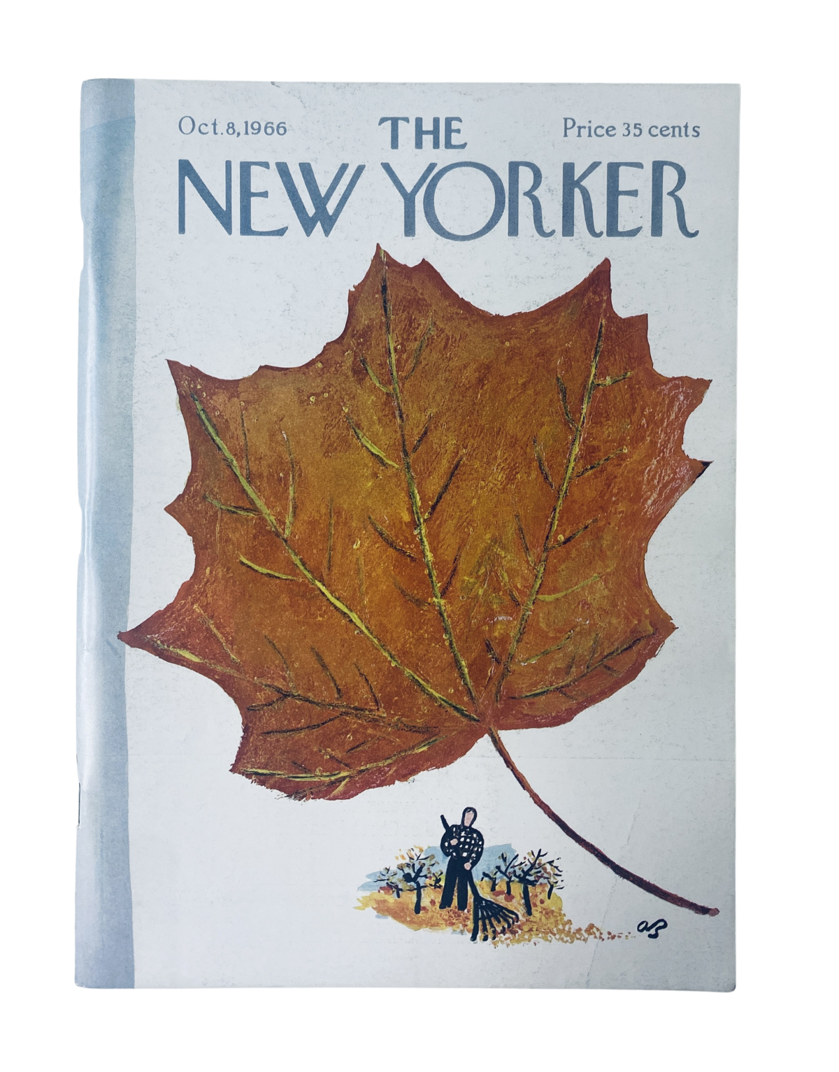 The New Yorker Magazine cover from October 8, 1966 featuring an artistic illustration of a large brown leaf against a white background, showcasing the distinctive style of Abe Birnbaum.