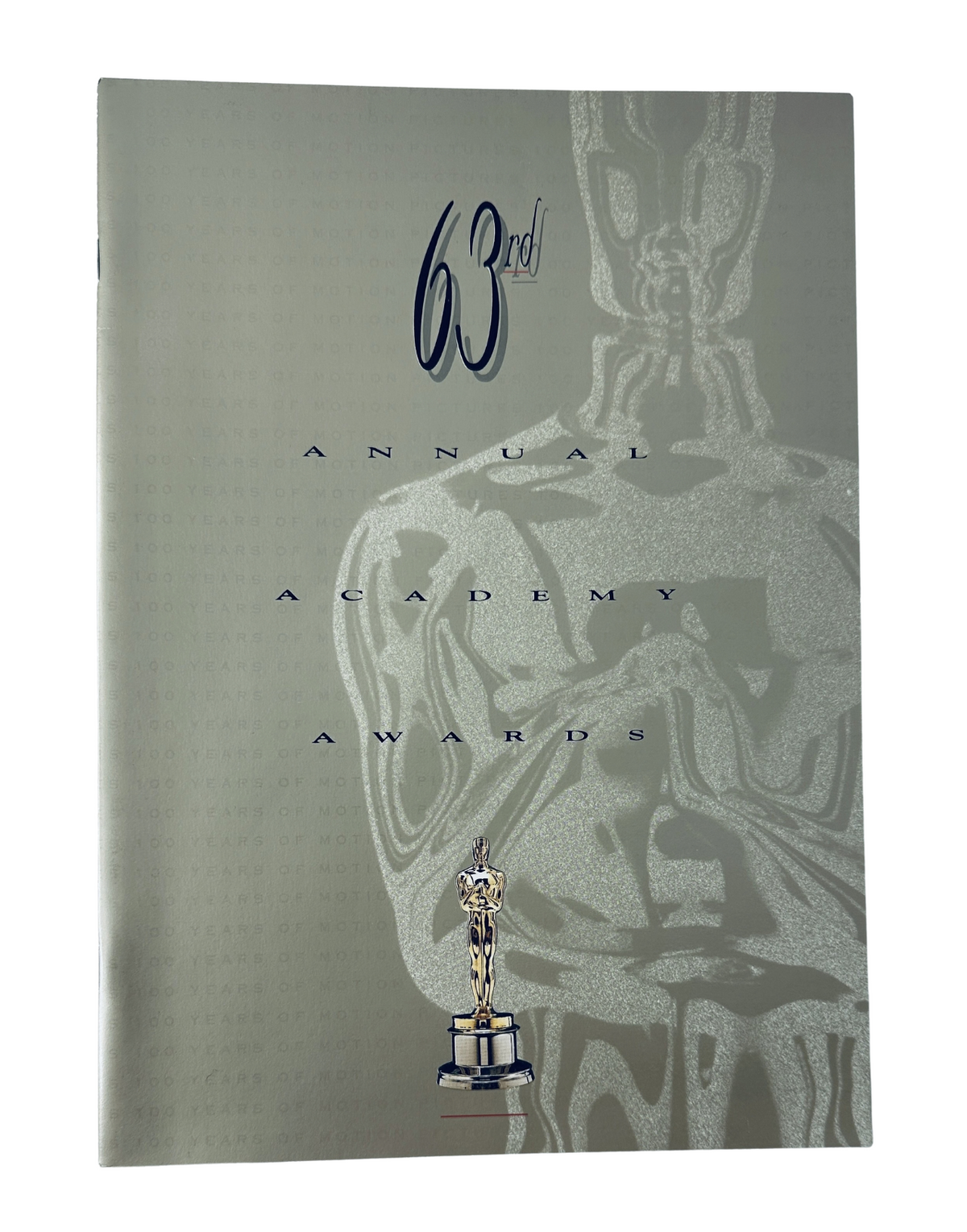 Cover of Oscar Magazine for the 63rd Annual Academy Awards 1991 Program Presentation, featuring a silver background with Oscar statue design.