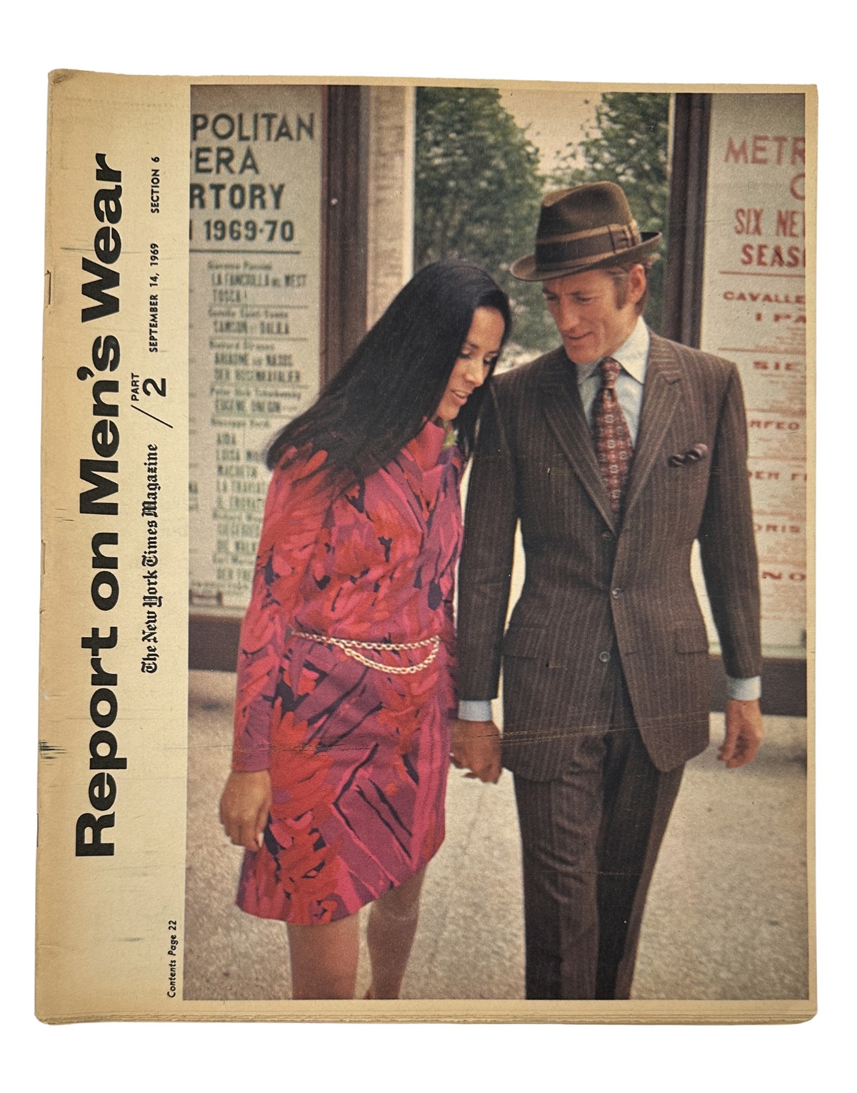 Cover of The New York Times Magazine September 14, 1969 featuring a men's fashion report with a couple, promoting styles of the era.