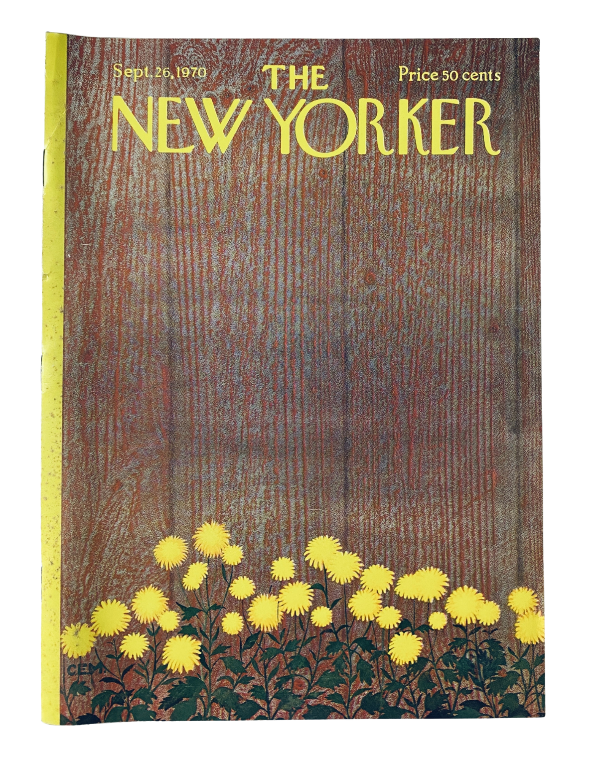 The New Yorker Magazine September 26, 1970 cover featuring a vibrant illustration of yellow flowers against a textured background. The issue is noted for its artistic design and is priced at 50 cents.