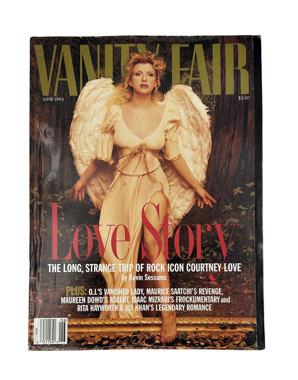 Vanity Fair Magazine June 1995 featuring Courtney Love on the cover, highlighting her story and contributions as a rock icon. The magazine cover includes the title 'Love Story' and mentions features on Maureen Dowd, Maurice Saatchi's revenge, Isaac Mizrahi's fashion, and Aly Khan's romance.