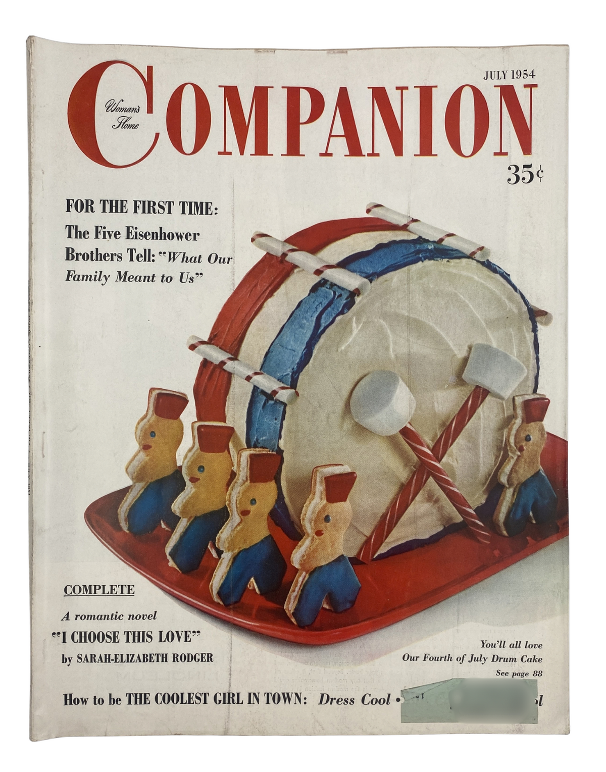 Cover of Woman’s Home Companion Magazine July 1954 featuring a colorful illustration of a drummer toy and the title prominently displayed.
