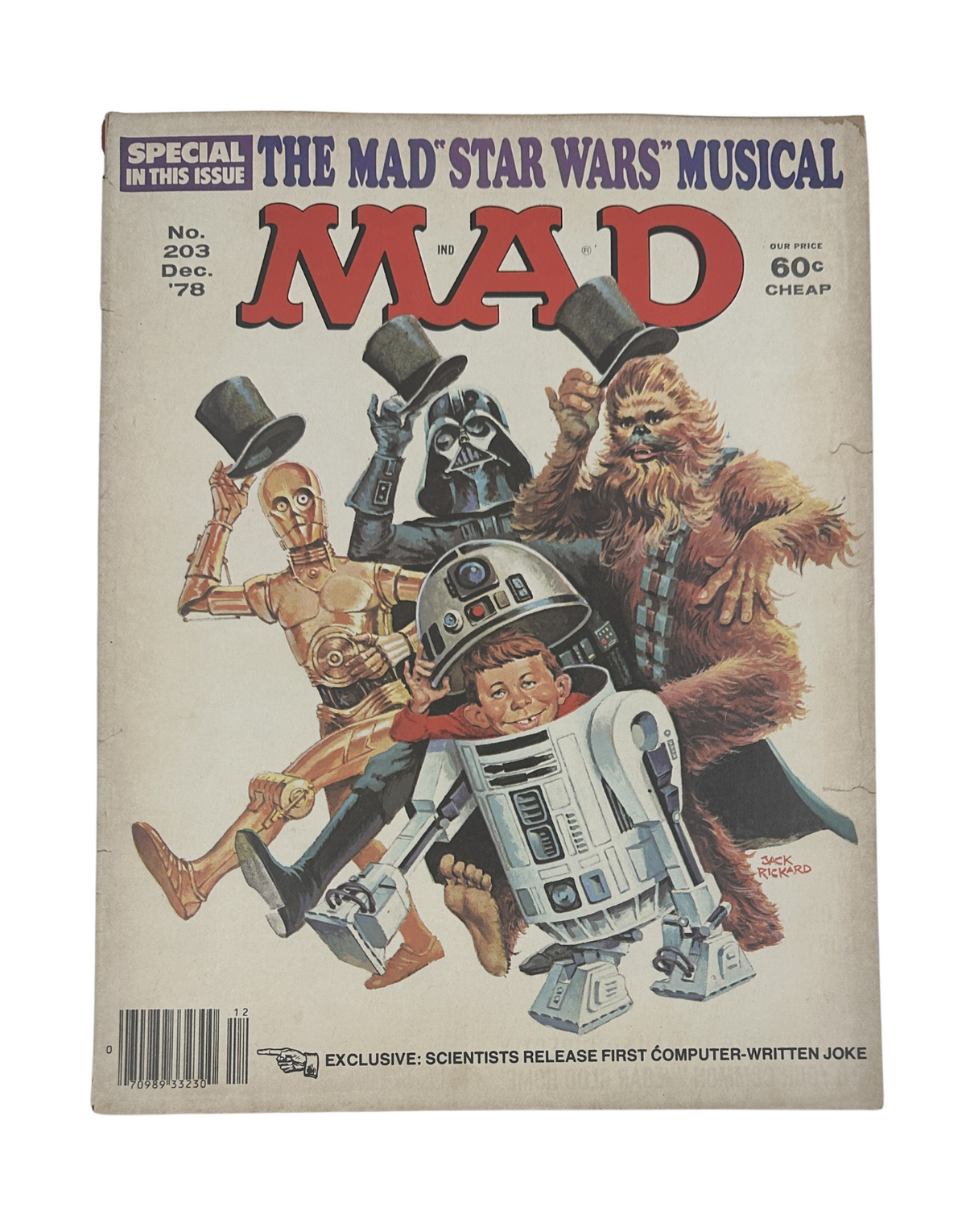 Cover of MAD Magazine No. 203 from December 1978 featuring a Star Wars musical theme with characters in hats including Darth Vader, Chewbacca, C-3PO, and R2-D2.