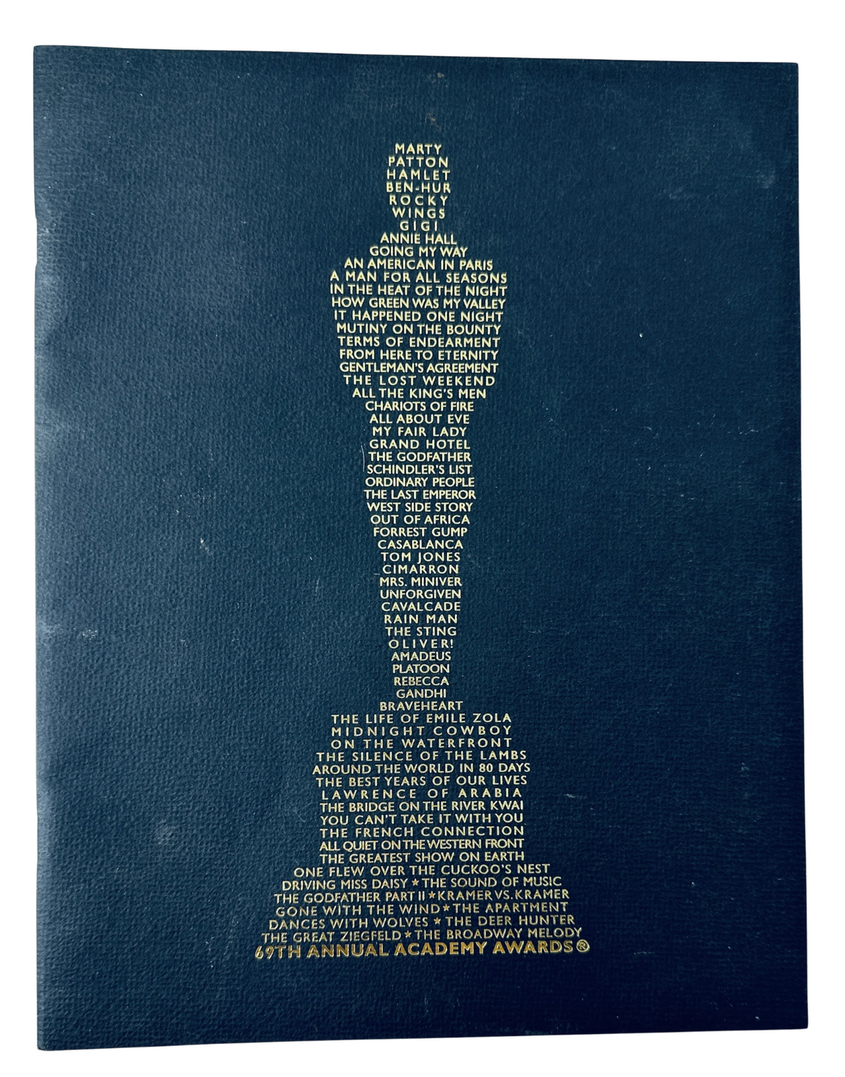 Cover of the Oscar 69th Annual Academy Awards Program Magazine, showcasing the iconic Oscar statue in gold lettering on a navy blue background, dated March 24, 1997.