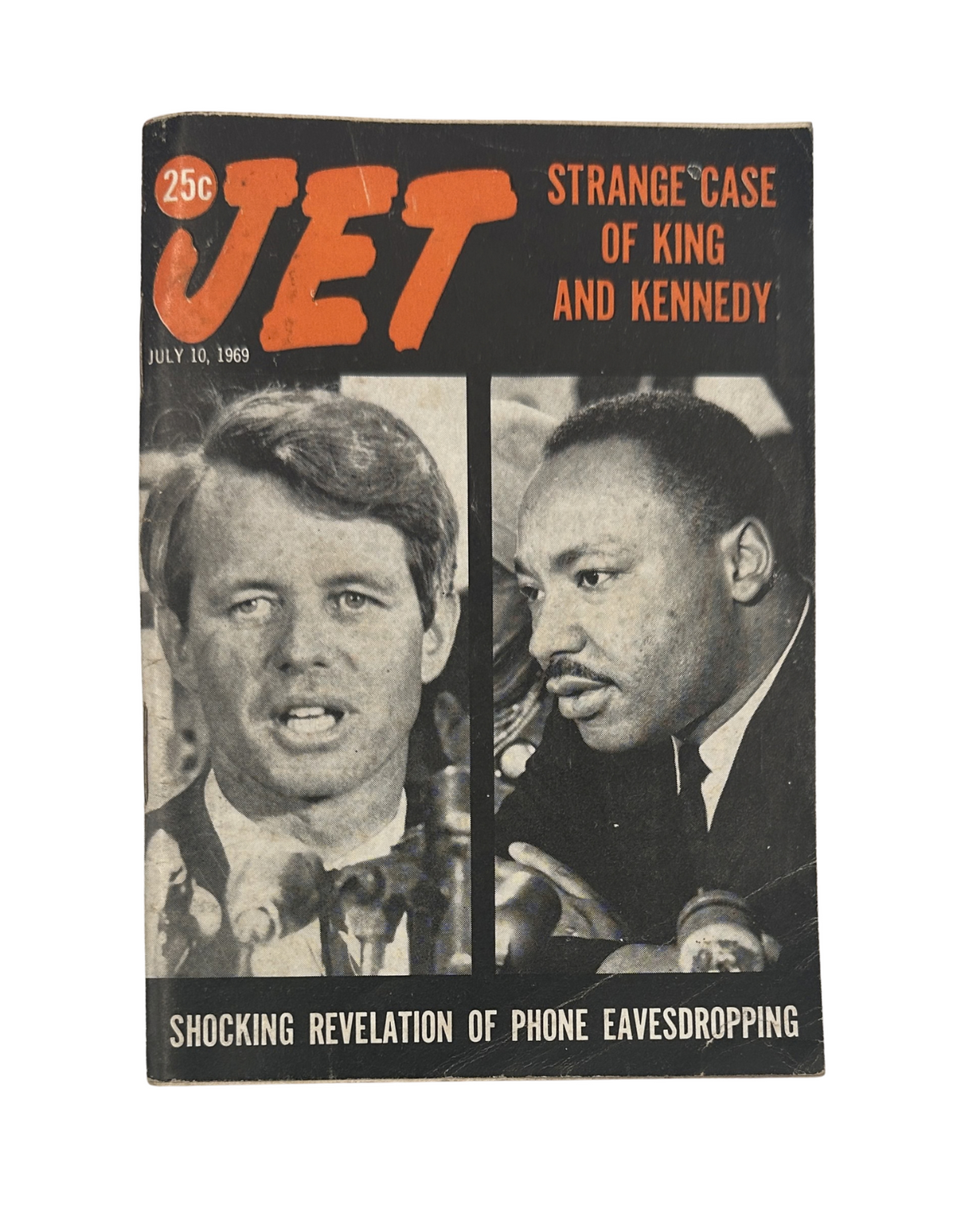 Jet Magazine dated July 10, 1969 featuring the cover story 'Strange Case of King and Kennedy,' showcasing images of Robert F. Kennedy and Martin Luther King Jr., highlighting phone eavesdropping revelations.