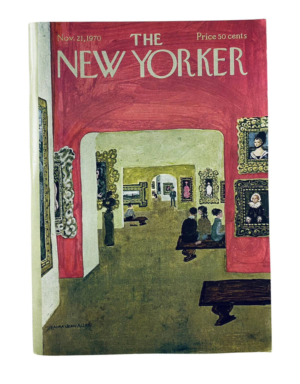 Cover of The New Yorker Magazine dated November 21, 1970 featuring an art gallery scene with colorful walls and framed paintings, designed by Laura Jean Allen.
