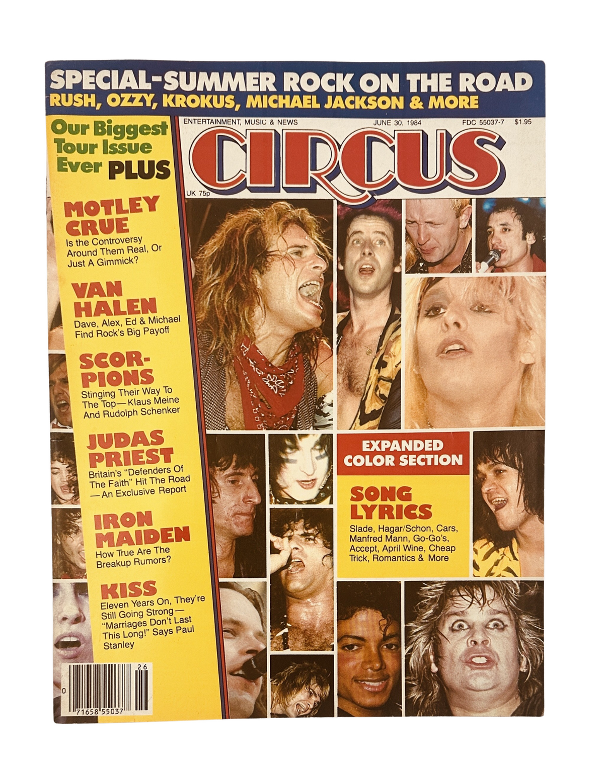 Cover of Circus Magazine, June 30, 1984 featuring Motley Crue, Van Halen, Scorpions, and Ozzy Osbourne, highlighting special summer rock events.