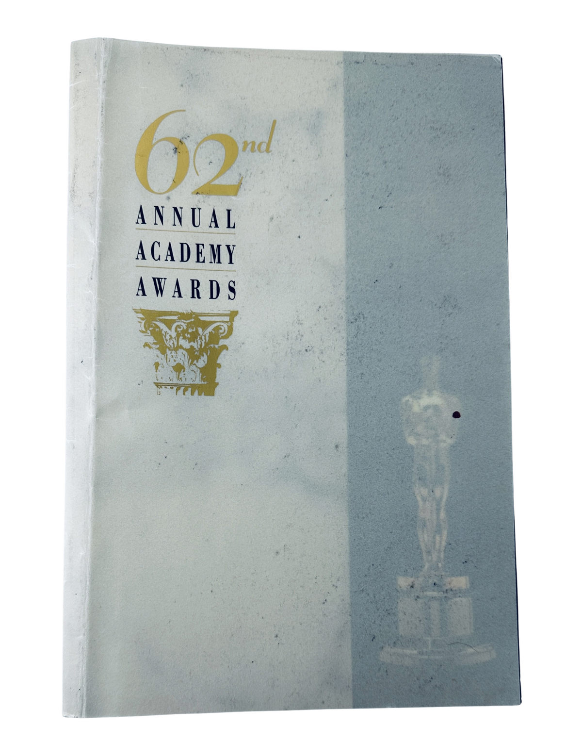 Oscar 62nd Annual Academy Awards 1990 Program Magazine cover featuring the iconic Academy Awards statue and elegant design, showcasing its unique vintage aesthetic.