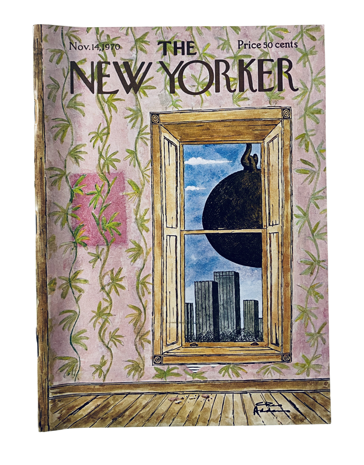 The New Yorker Magazine November 14, 1970 cover featuring a window city bomb illustration by C. Addams, showcasing a unique and artistic depiction, perfect for collectors of vintage magazines.
