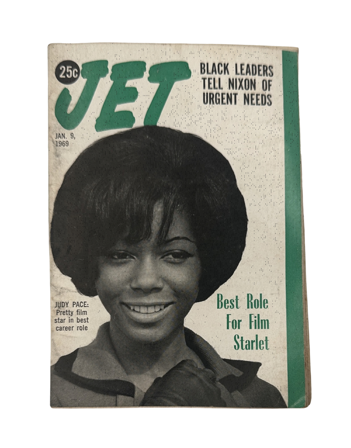 Jet Magazine cover from January 9, 1969 featuring Judy Pace, highlighting Black leaders addressing urgent needs, showcasing the title 'Best Role For Film Starlet' and depicting the popular actress.