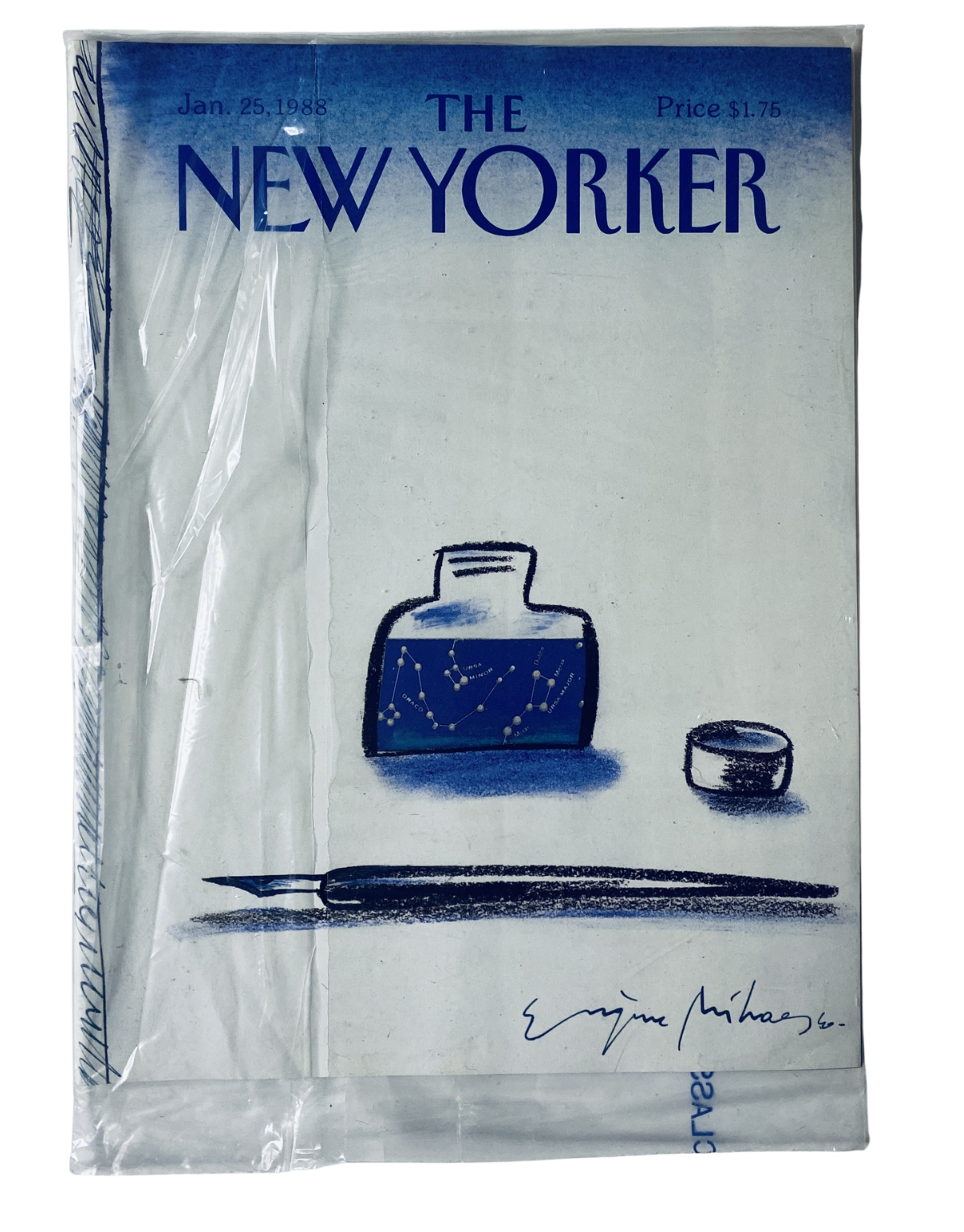 SEALD The New Yorker Magazine January 25, 1988 featuring an ink bottle cover artwork by E. Mihaesco, preserved in original factory condition.