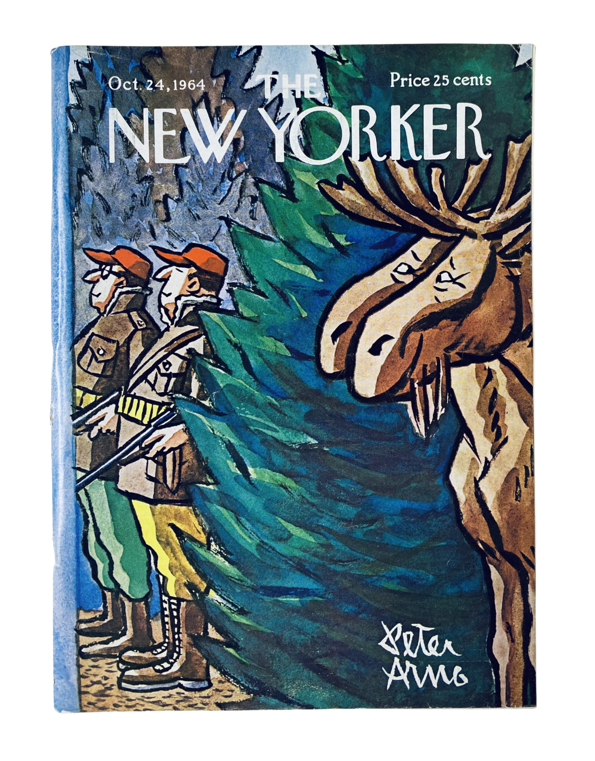 The New Yorker Magazine October 24, 1964 featuring Peter Arno's Moose Hunters cover art, showcasing two hunters in a forest setting with a large moose.