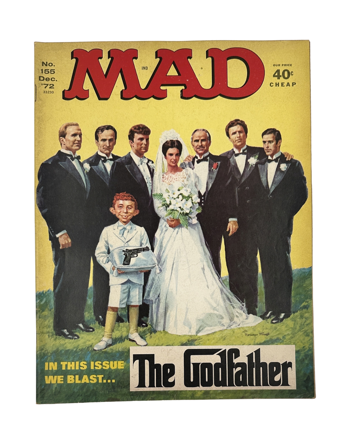 MAD Magazine No. 155 December 1972 cover featuring a parody of The Godfather, showcasing a wedding scene with characters dressed in formal attire.