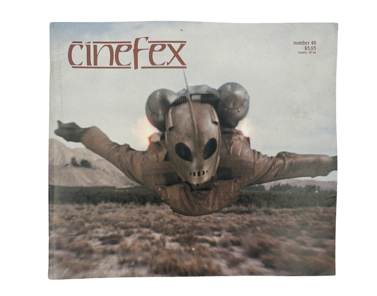 Cinefex Magazine November 1991 No. 48 cover featuring The Rocketeer soaring through the air with a vintage aesthetic.