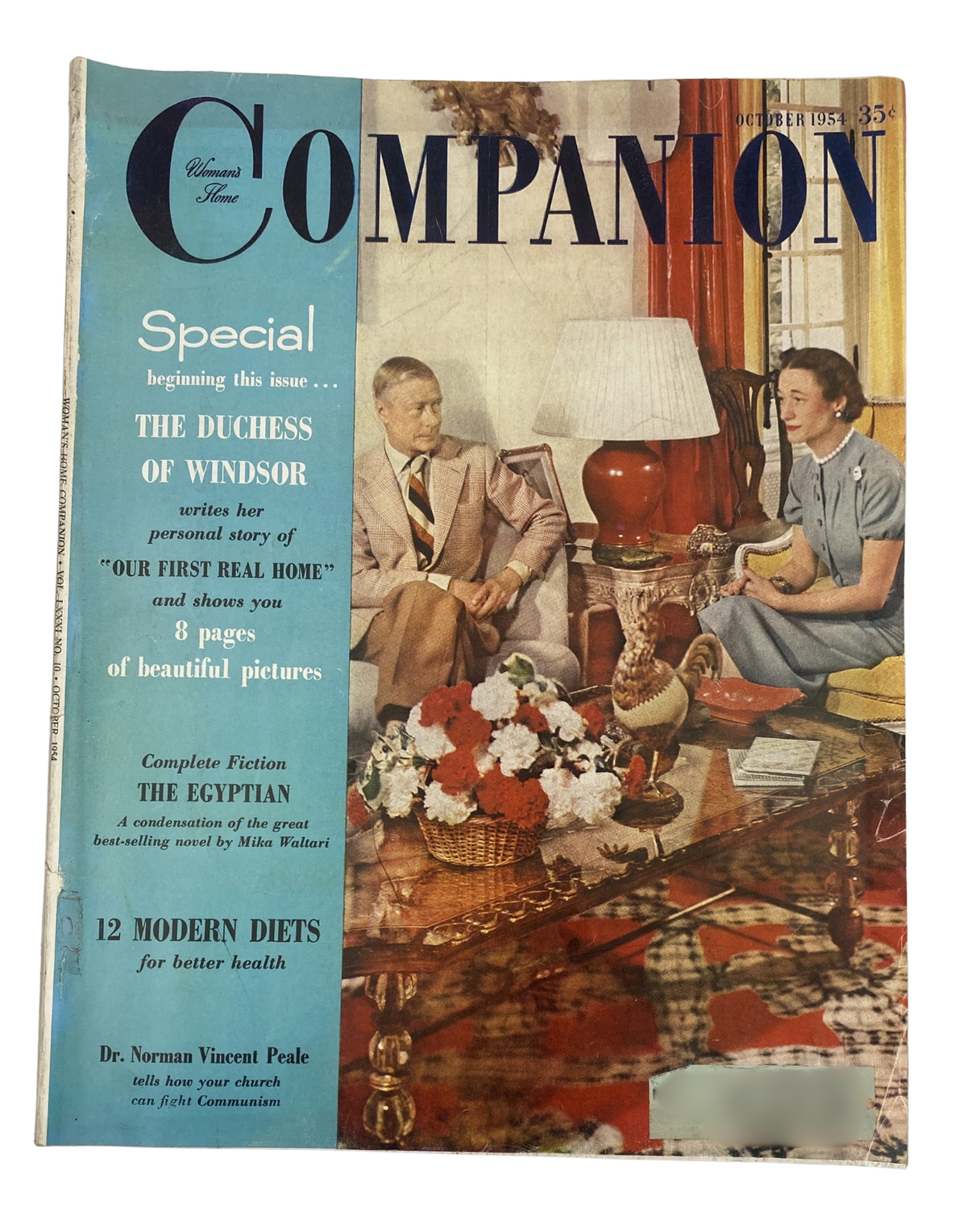 Cover of Woman’s Home Companion Magazine October 1954 featuring The Duchess of Windsor, showcasing her personal story 'Our First Real Home' and including a special section on The Egyptian.