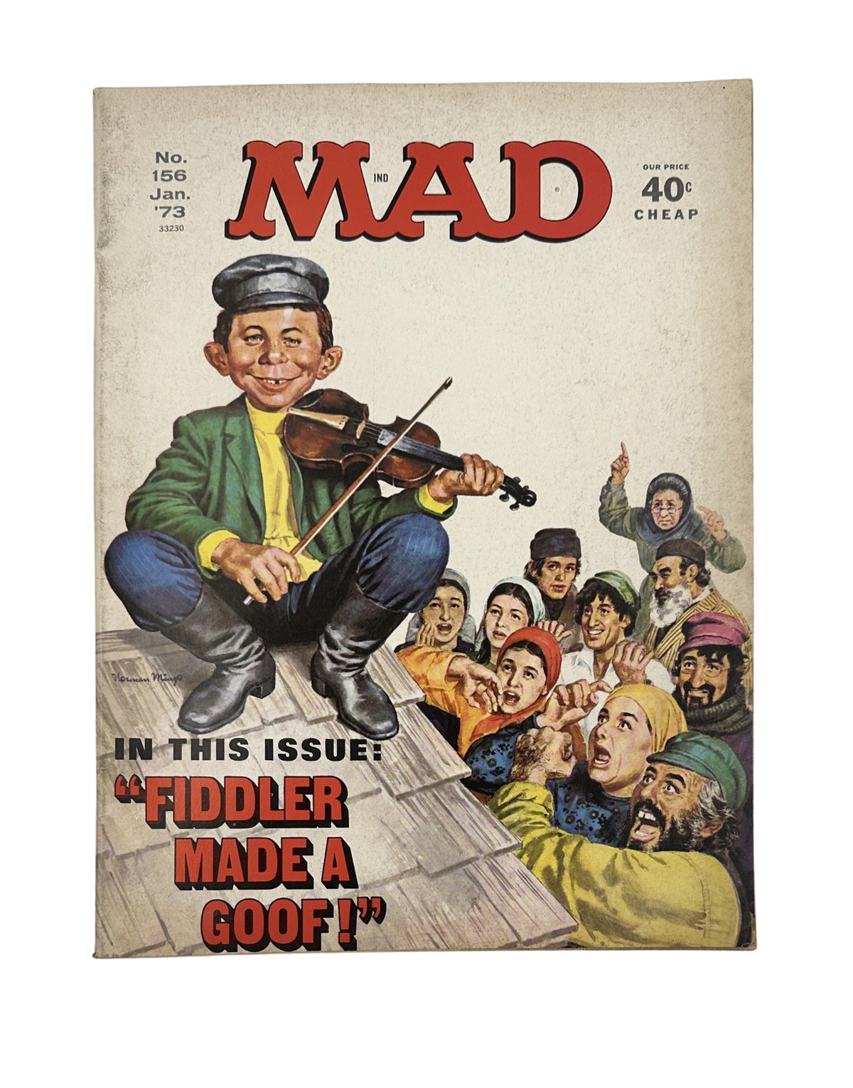 MAD Magazine No. 156 January 1973 cover featuring the headline 'Fiddler Made a Goof' with a colorful illustration of a violinist and an audience reacting humorously.