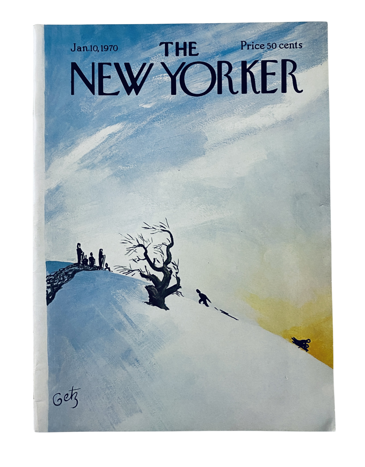 Cover of The New Yorker Magazine dated January 10, 1970 featuring artwork by Arthur Getz, depicting a winter hillside scene.