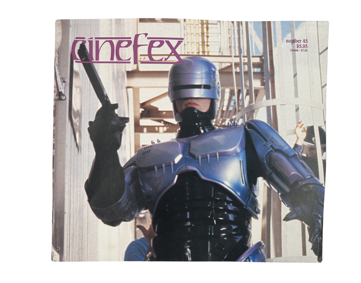 Cinefex Magazine February 1991 No. 45 featuring RoboCop 2 on the cover, showcasing the iconic cyborg police officer aiming a gun against an urban backdrop.