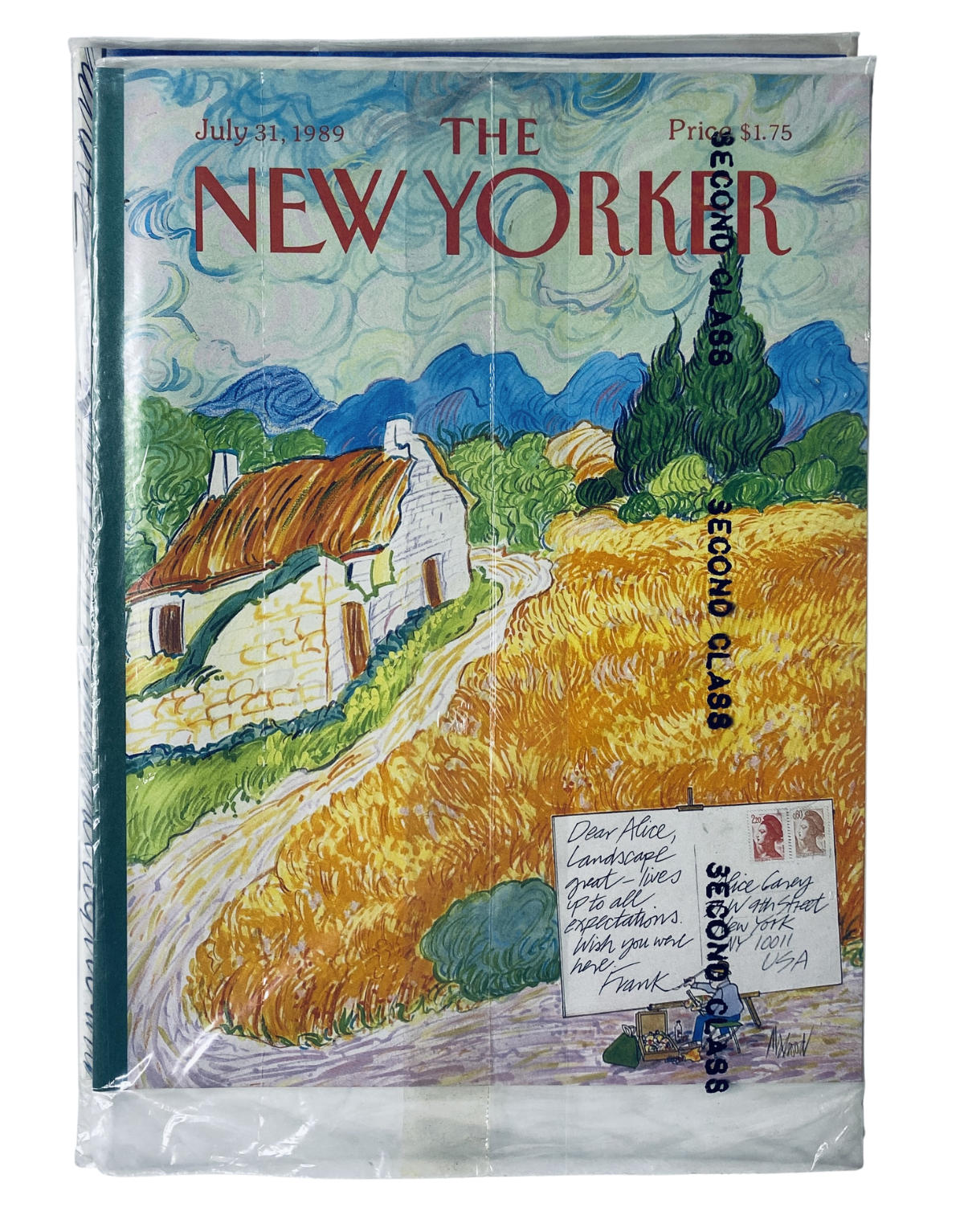 SEALED The New Yorker Magazine July 31, 1989 featuring a vibrant rural landscape painting cover, showcasing hills and a farmhouse in colorful brushstrokes. Perfect for collectors.