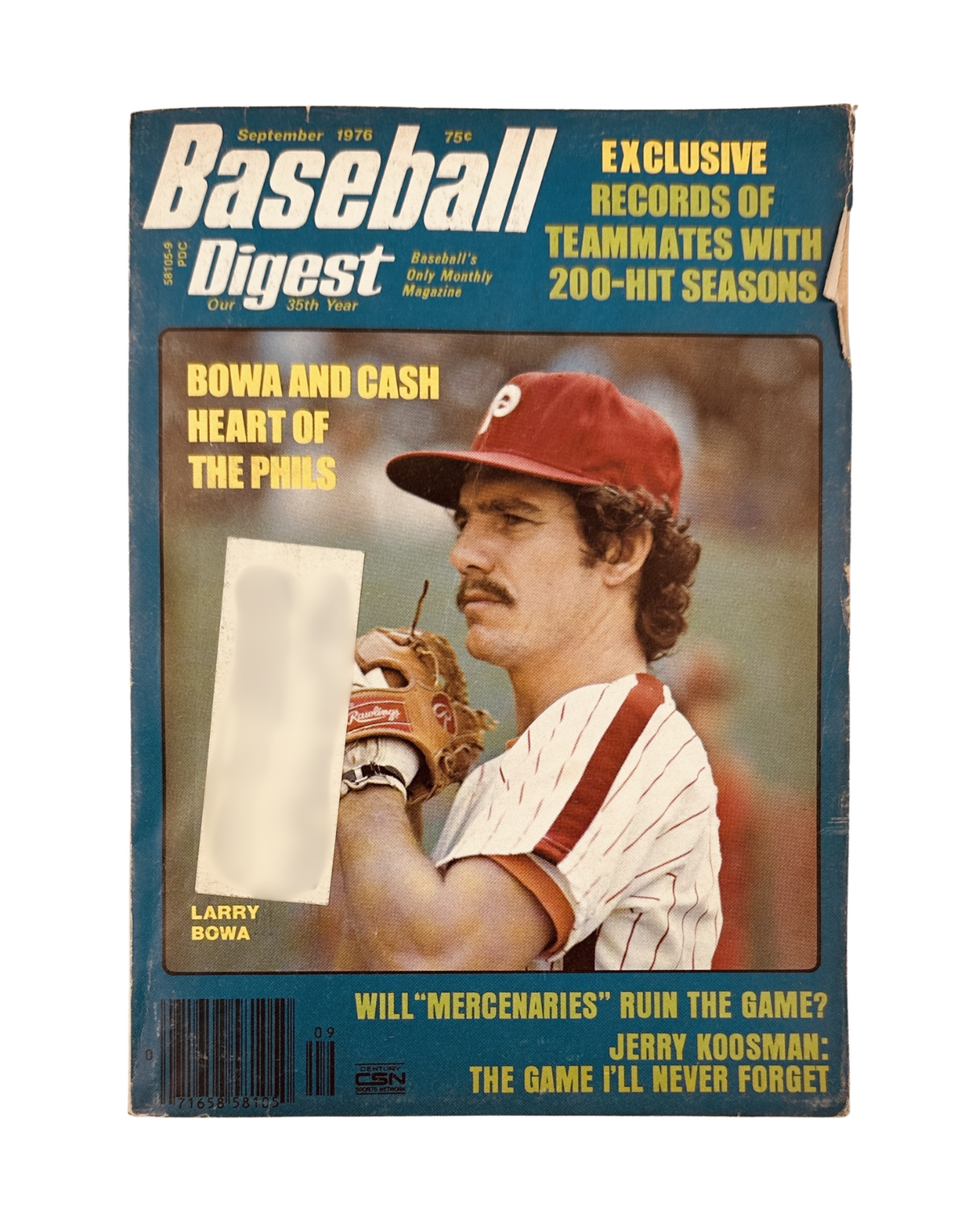 Baseball Digest Magazine September 1976 featuring Larry Bowa on the cover, showcasing Bowa and Cash as key players for the Phillies.